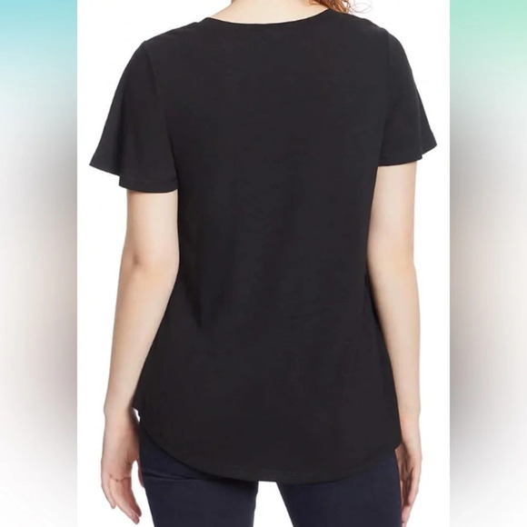 NWT Jessica Simpson Women's Carly Flutter Short Sleeve Tee Shirt Black - Picture 3 of 3